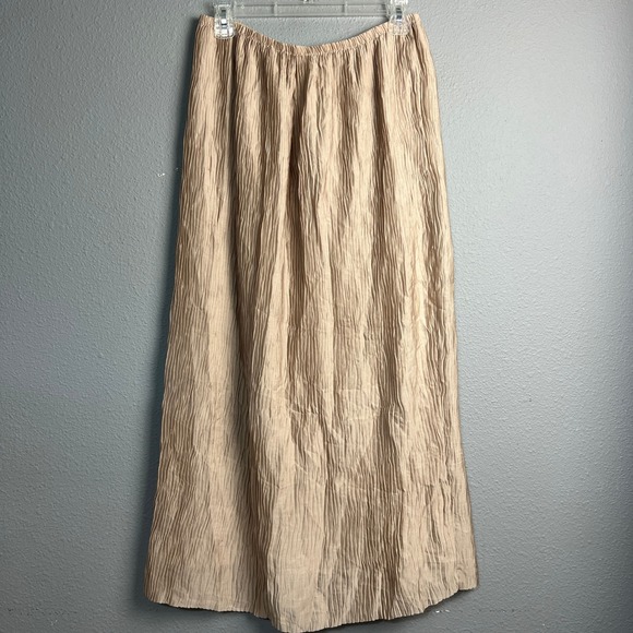 Rafael XL Crinkle Pleated Maxi Skirt Tan Neutral Elastic Waist Casual Monochrome - Picture 1 of 9